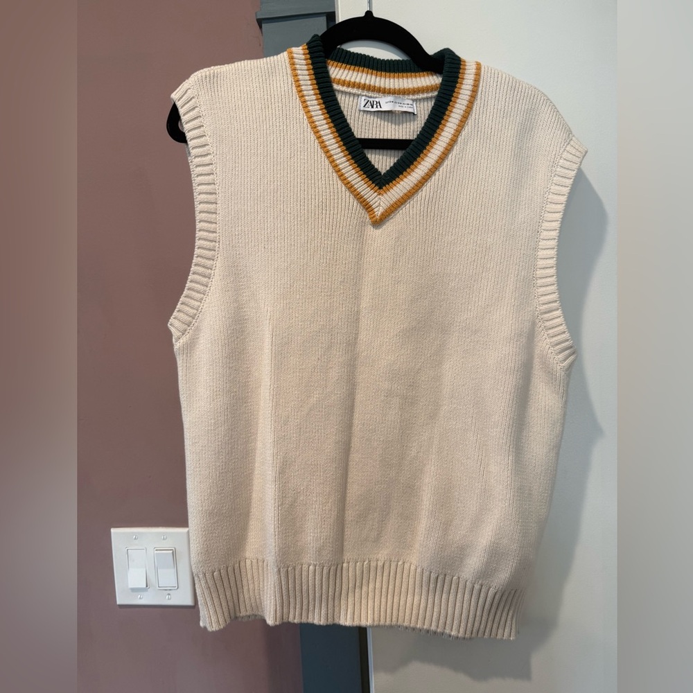 Zara Cream and Gold V-Neck Sweater